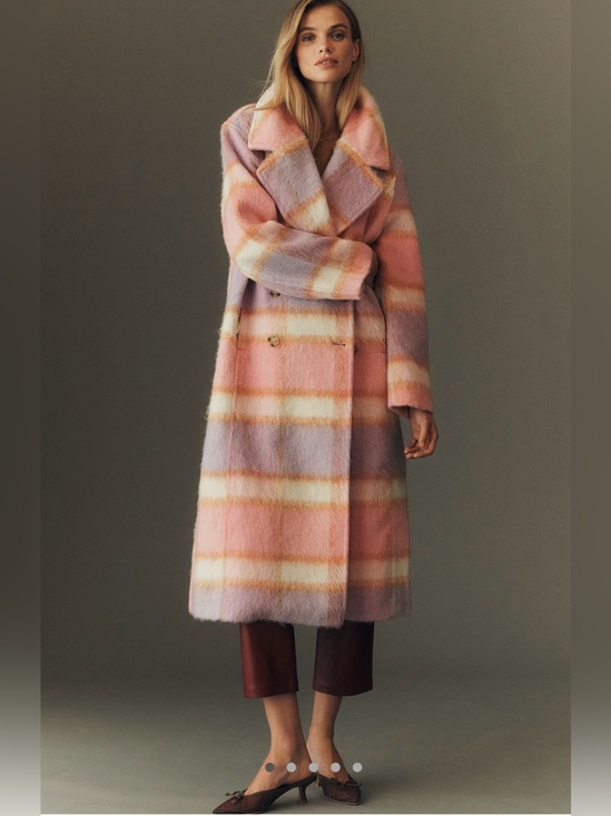 Anthropologie Jackets & Blazers - Anthropologie Maeve  Pastel Plaid Long Trench Coat in Pink, Lavender & Cream